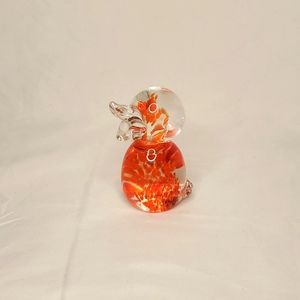 Art Glass Duck Orange Paper Weight Figurine Clear Glass